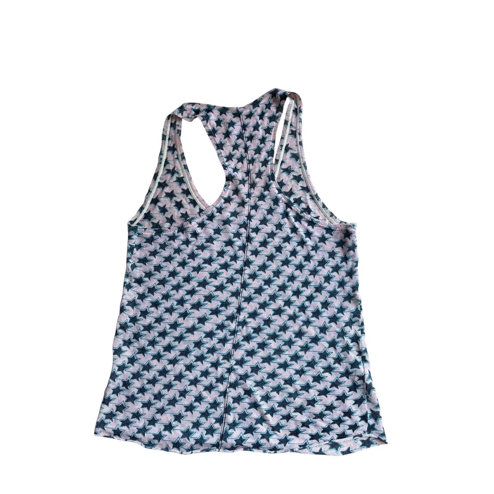 Zadig & Voltaire Nora LN ZV Stars Tank Top Pink Teal Racerback Linen Blend XS - Picture 2 of 5